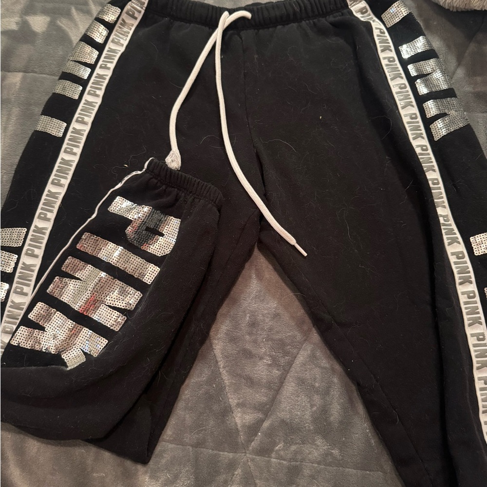 Black Joggers with PINK Victoria's Secret Logo